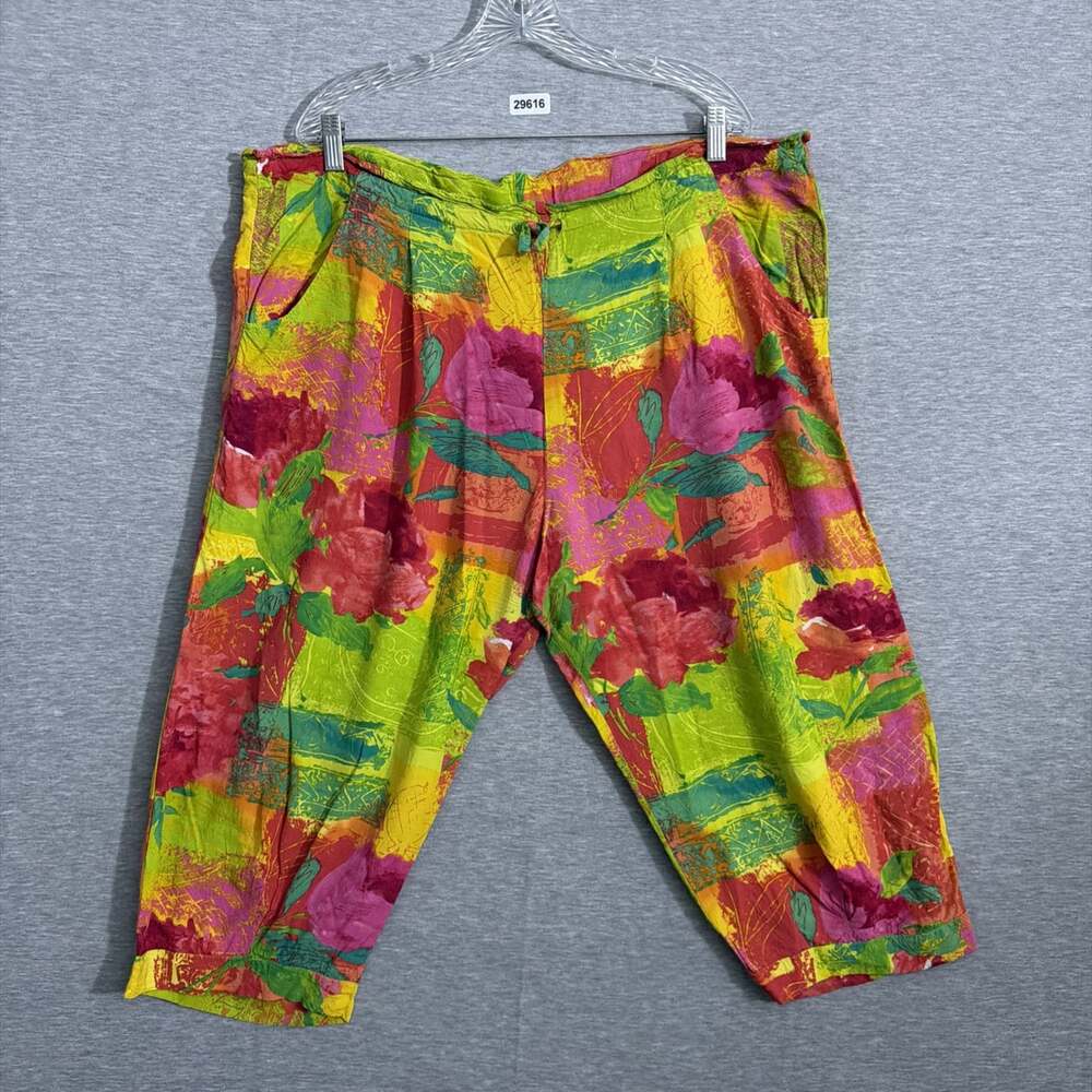 Jams World Women's Size XL Tropical Floral Print Cropped Drawstring Pants